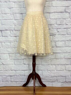 Ryu Cream Mesh Polka Dot Knee-Length Skirt